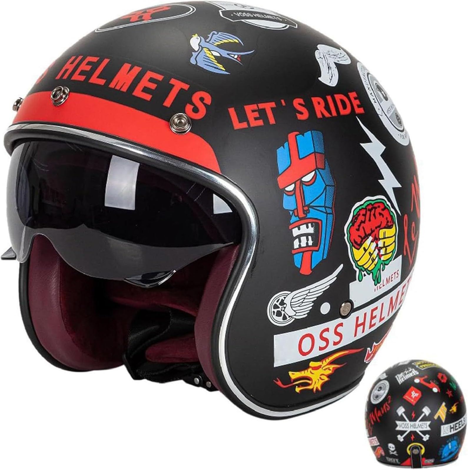 Frauen Mofa Helm Halbschale Roller-Helm Jet-Helm Halbhelme Motorradhelm Herren Retro Motorrad Halbhelm MäNner Mit ECE Genehmigt Mit Fahrradbrille Fahrradvisier Halbschalenhelm von GKCEGHKS