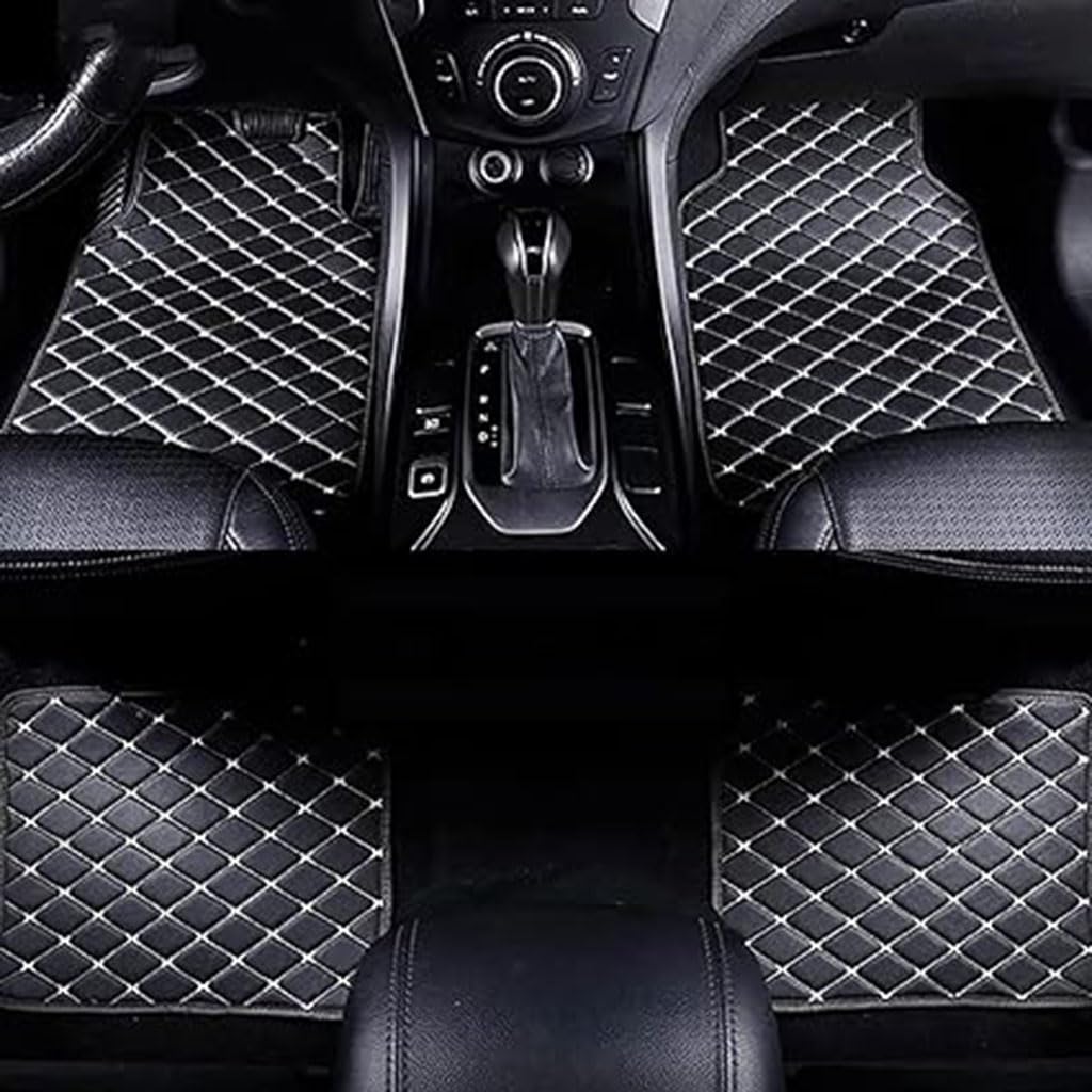 4 Pcs Auto PU-Leder FußMatten für Nissan X-Trial(7seats) 2014-2023,Wasserdicht Anti-Rutsch Vorne Hinten Fussmatten Allwetter Autoteppiche Set,B-Black White von GKLYJCDR
