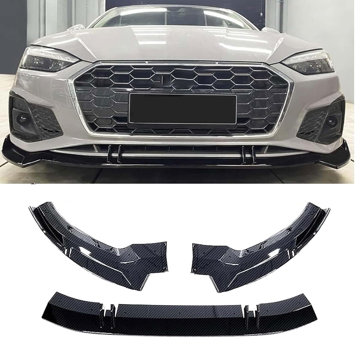 Auto Frontspoiler für Audi A5 S5 RS5 Sportback 2021 2022 2023 2024, Frontstoßstange Spoiler Lippe Antikollisionsschutz Auto Modifiziertes Zubehör,A/Carbon Fiber Look von GKXTLTONG