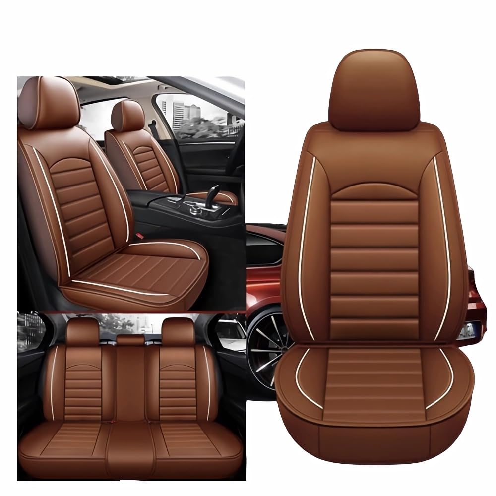 GKXTLTONG Leder Auto Sitzbezüge für FIAT Freemont/Dodge Journey 2012-2024 5seats, 5Sitzer Sitzbezügesets Allwetter rutschfest Wasserdicht Sitzschoner Zubehör,A/Brown von GKXTLTONG