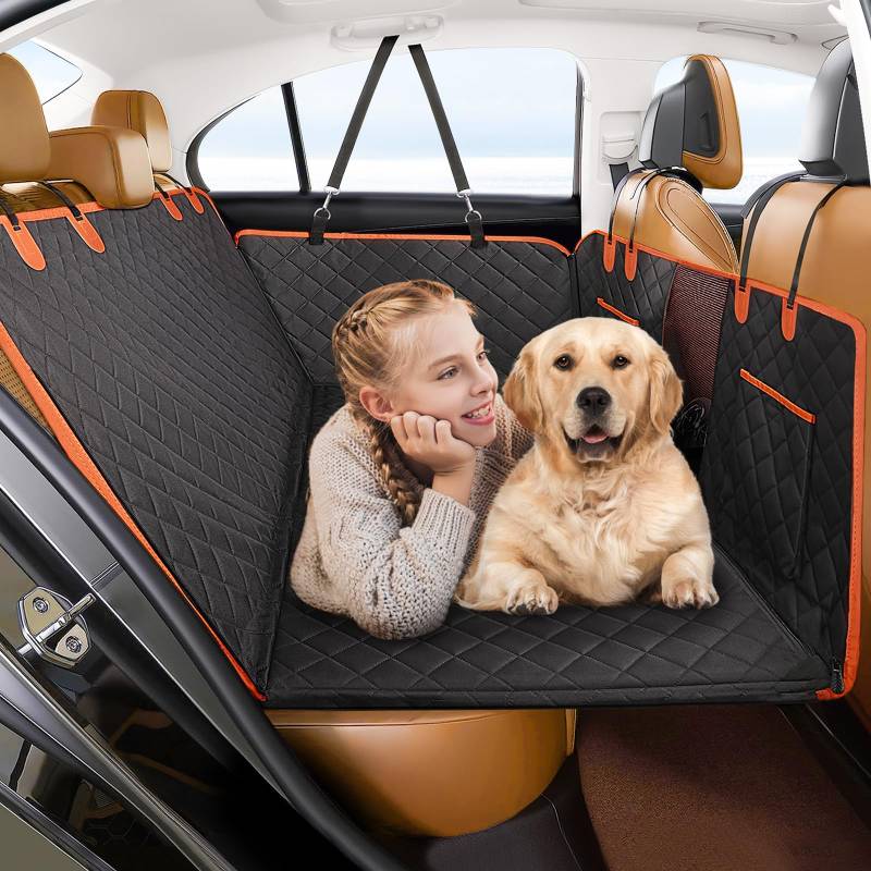 GL GLENSLAVE Autoschondecke Hund, Hundedecke Auto Rückbank mit Netzfenster, 100% wasserdichte Autoschondecke für Auto-LKW-SUV-Reise Camping-Matratzenbett von GL GLENSLAVE