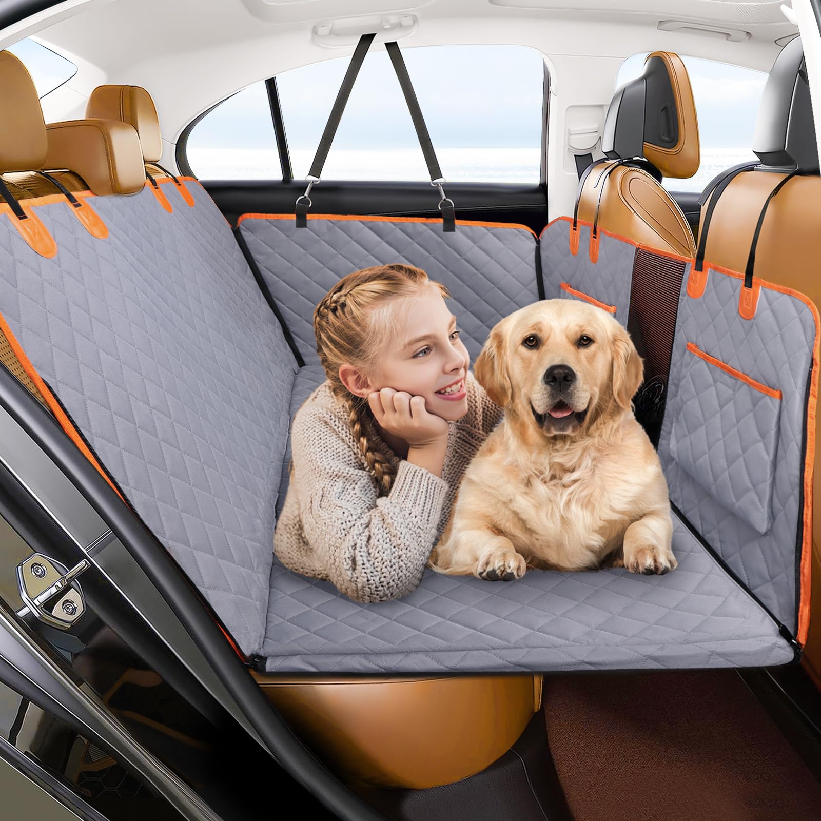 GL GLENSLAVE Autoschondecke Hund, Hundedecke Auto Rückbank mit Netzfenster, 100% wasserdichte Autoschondecke für Auto-LKW-SUV-Reise Camping-Matratzenbett von GL GLENSLAVE