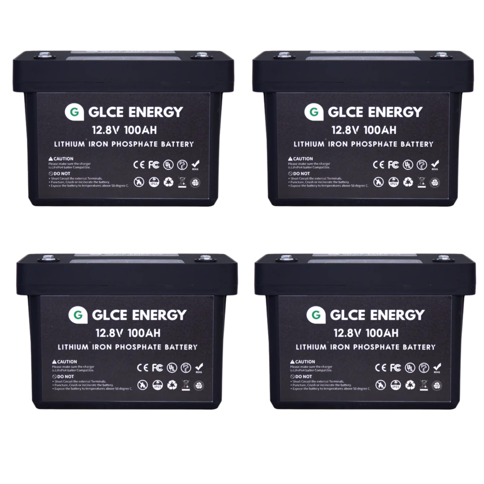 12V 100Ah LiFePO4 Batterie,GLCE Energy Lithiumbatterie wiederaufladbar mit über 4000~15000Mal Tiefzyklus,1280Wh Lithium Akku für Marine,HeimSolaranlage,Camping,RV,Häuser,Boote（4 Pack） von GLCE ENERGY