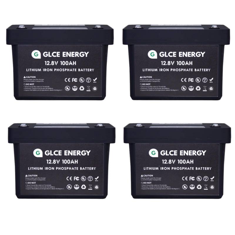 12V 100Ah LiFePO4 Batterie,GLCE Energy Lithiumbatterie wiederaufladbar mit über 4000~15000Mal Tiefzyklus,1280Wh Lithium Akku für Marine,HeimSolaranlage,Camping,RV,Häuser,Boote（4 Pack） von GLCE ENERGY