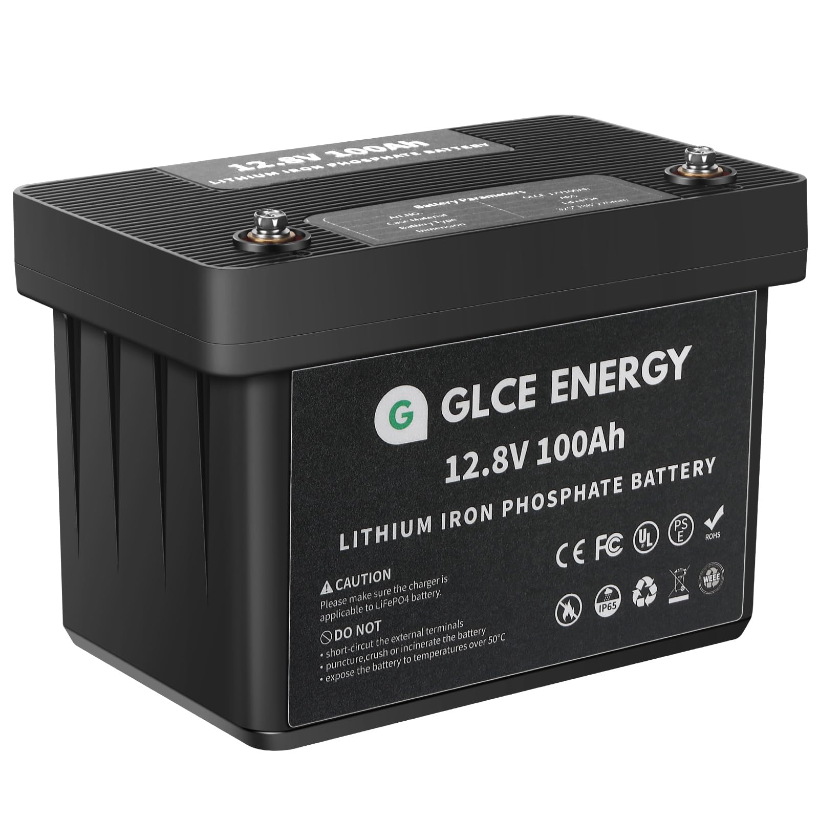 GLCE ENERGY 12V 100Ah LiFePO4 Batterie, 1280Wh Lithium Akku, 100A BMS,4000~15000+ Mal Tiefzyklus und BMS Schutz, für HeimSolaranlage, Camping, RV, Boote von GLCE ENERGY