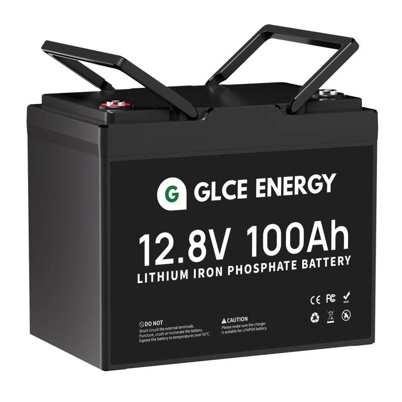 GLCE ENERGY 12V 100Ah LiFePO4 Lithiumbatterie, integriertes Smart BMS, 1280 Wh Lithiumbatterie, Deep Cycle-Batterie für Trolling-Motor, Wohnmobil, Boote, Solaranlage und Off-Grid usw. von GLCE ENERGY