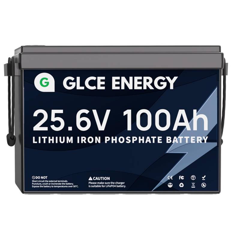 GLCE ENERGY 24V 100Ah LiFePO4 Batterie, Wiederaufladbare Lithium-Batterie,10 Jahre Lebensdauer,4000~15000 Zyklen,P65 wasserdichte, Lithium Akku für Camping, Wohnwagen,RV, Boote von GLCE ENERGY