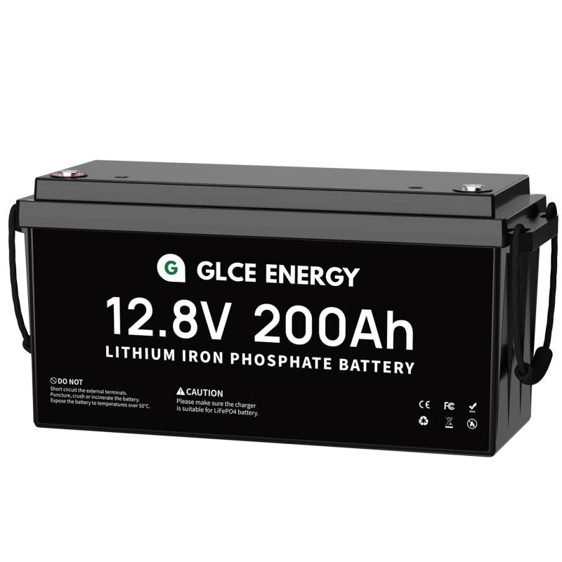 GLCE ENERGY LiFePO4 12V 200Ah Akku mit 200Ah BMS und 4000~15000 Zyklen, 2560Wh Lithium Akku für Boot, Wohnmobil, Marine, Trolling-Motor, Energiespeicher und Off-Grid von GLCE ENERGY