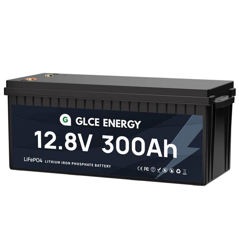 GLCE ENERGY LiFePO4 12V 300Ah Akku, Built-in 200A BMS, 10-Jahres-Lebenszeit, 3840Wh LiFePO4 Batterie, 4000~15000 Zyklen, perfekt für Off-Grid, Heimsystem, Wohnmobil, Lawn Mover, Solar von GLCE ENERGY