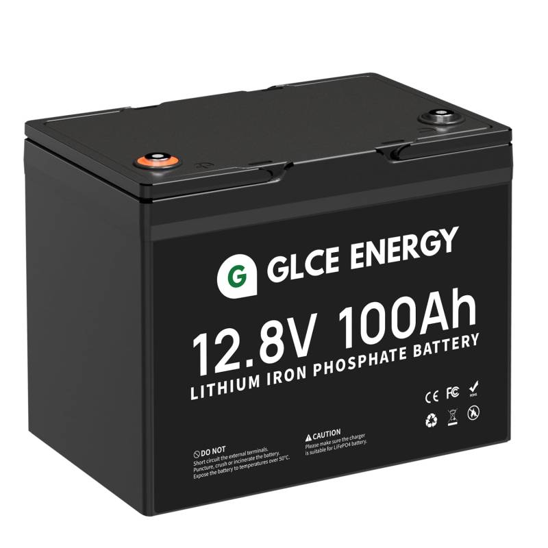 GLCE ENERGY LiFePO4-Akku 12V 100Ah, integriertes 100-A-BMS, 4000–15000 Zyklen, 1280Wh Lithium-Akku für Wohnmobilanhänger, Boote, Solaranlagen und Off-Grid-Systeme usw. von GLCE ENERGY