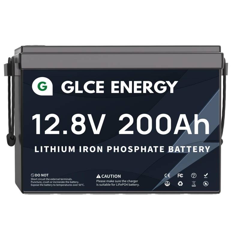 GLCE ENERGY LiFePO4 Batterie 12V 200Ah [Mini-Version],4000~15000+Deep Cycle Batterie mit Smart BMS für Wohnmobil, Marine, Solarenergiespeicher, Notstrom, Camping und mehr von GLCE ENERGY