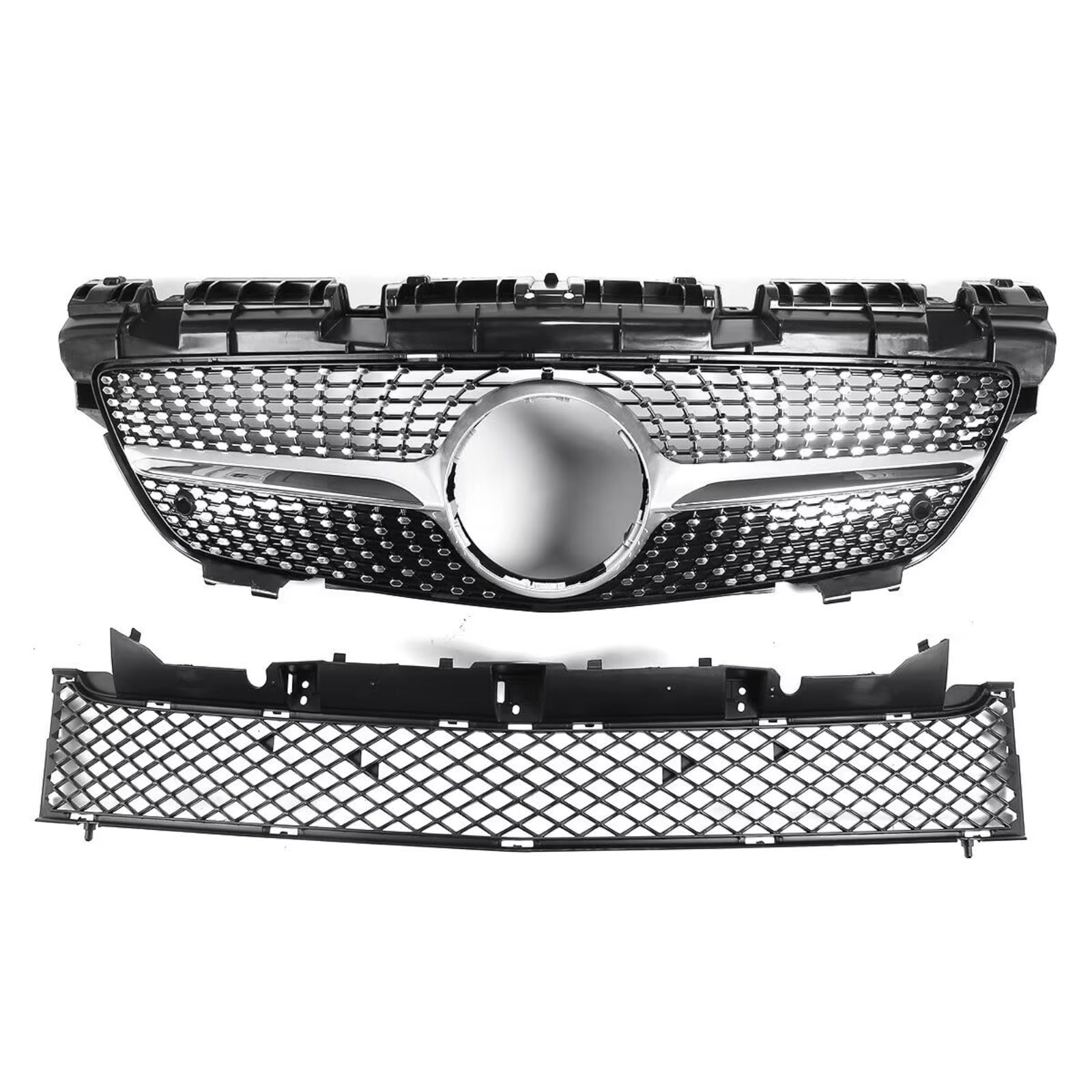 GLILAR Kühlergrille Kompatibel Mit Benz Für R172 SLK-Klasse SLK200 SLK250 SLK350 2012 2013 2014 2015 2016 Auto-Frontobergrill Unterstoßstangenhaube Mesh-Grill(Silver) von GLILAR