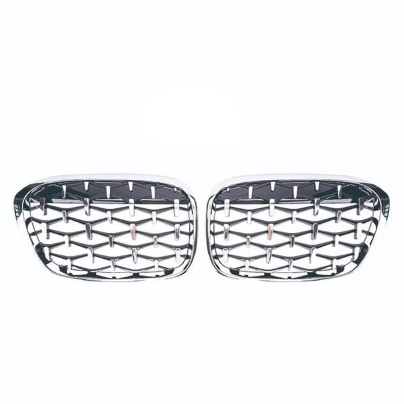 GLILAR Kühlergrille Kompatibel Mit Für X1 F48 F49 2016 2017 2018 2019 Auto-Frontnieren-Stoßstangengrill Diamond Racing Grill Autozubehör Meteor Style Grills(Silver) von GLILAR