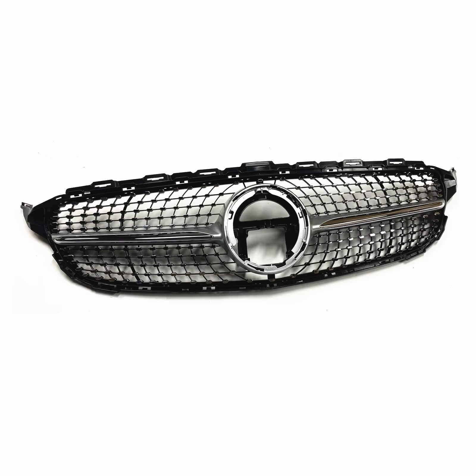 Kühlergrille Kompatibel Mit Benz Für W205 C-Klasse 2019 2020 2021 Für C200 C250 C300 C43 Für AMG Obere Stoßstange Vorne Kühlergrill Haube Mesh Grills Racing Grills(Silver) von GLILAR