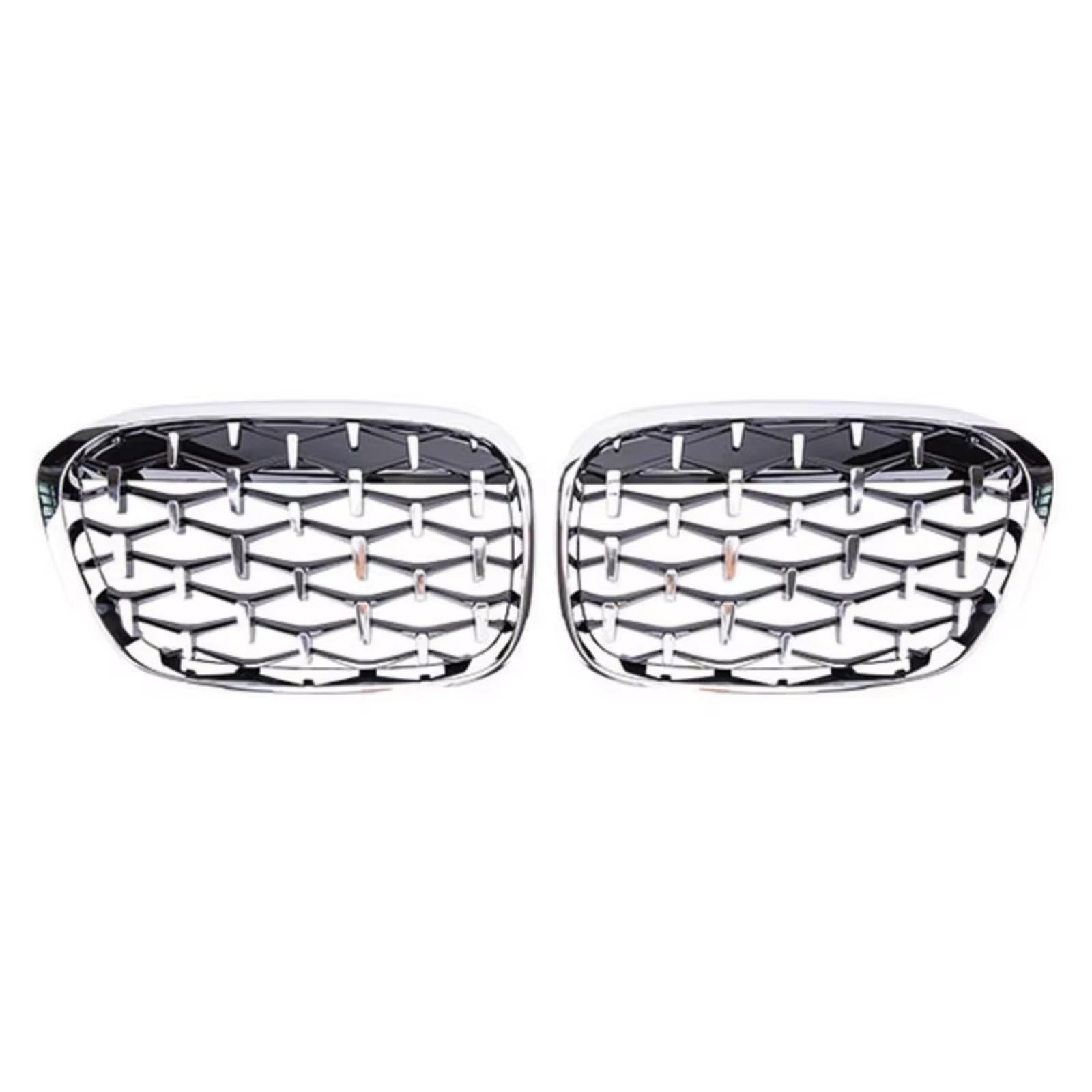 Kühlergrille Kompatibel Mit Für X1 F48 F49 2016 2017 2018 2019, Auto-Frontnierengrill, Renngrill, Diamant-Meteor-Stil, Grills, Auto-Styling-Teile(Silver) von GLILAR