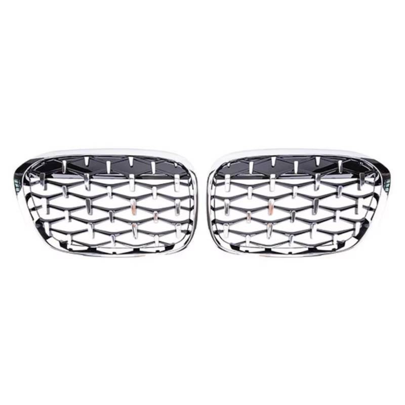 Kühlergrille Kompatibel Mit Für X1 F48 F49 2016 2017 2018 2019, Auto-Frontnierengrill, Renngrill, Diamant-Meteor-Stil, Grills, Auto-Styling-Teile(Silver) von GLILAR