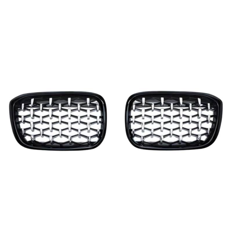 Kühlergrille Kompatibel Mit Für X3 G01 G08 X4 G02 2018 2019 2020 2021 Auto-Styling-Auto-Frontstoßstangengrills Diamond Racing Grille Frontnierengrill(Silver+Black) von GLILAR