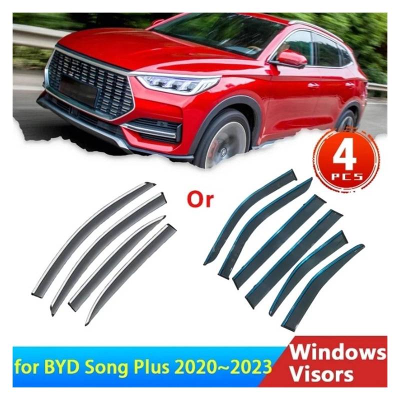 GLONHKDI 4X Deflektoren kompatibel for BYD Song Plus EV 2024 2023 2022 2021 2020 Zubehör Auto Seitenfenster Visier Regen Augenbrauenschutz Wind Sonnenblende(4PCS) von GLONHKDI