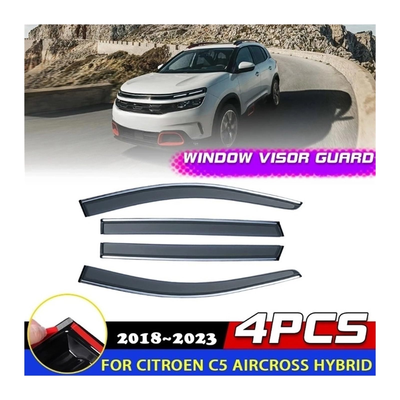 GLONHKDI Windows-Visier, kompatibel mit Citroen C5 Aircross Hybrid 2018–2023, Tür-Rauchabweiser, Schutzabdeckung, Markisen, Sonne, Regen, Augenbrauen-Zubehör von GLONHKDI