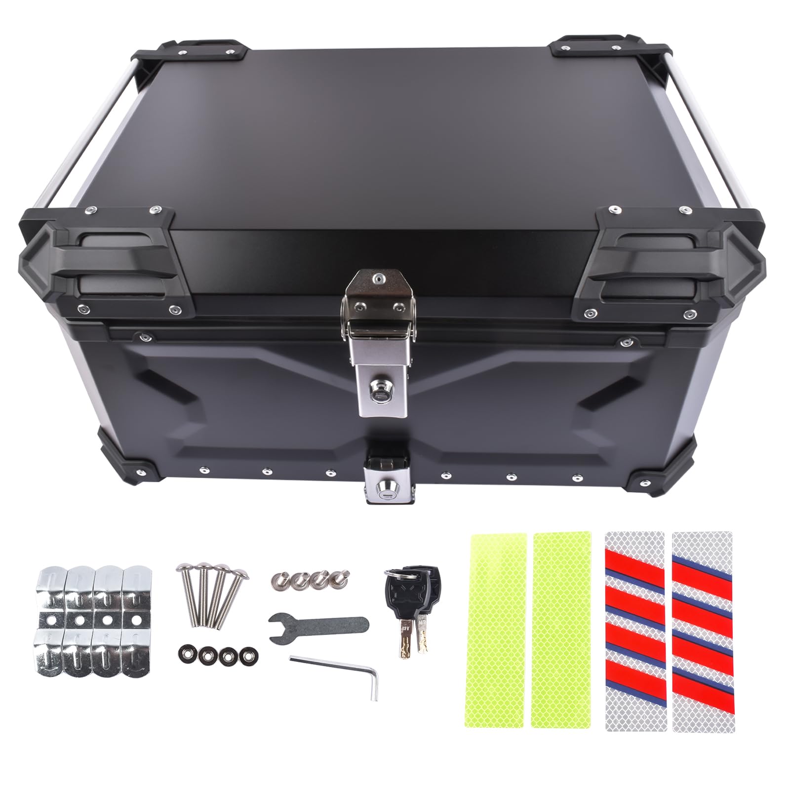 GLOSSY AUTO PARTS Schwarzer 65L Motorradkoffer, Aluminium wasserdichte Universal Motorradkoffer für Motorrad Gepäckbox mit Sicherheitsschloss zur Aufbewahrung von Helmen von GLOSSY AUTO PARTS