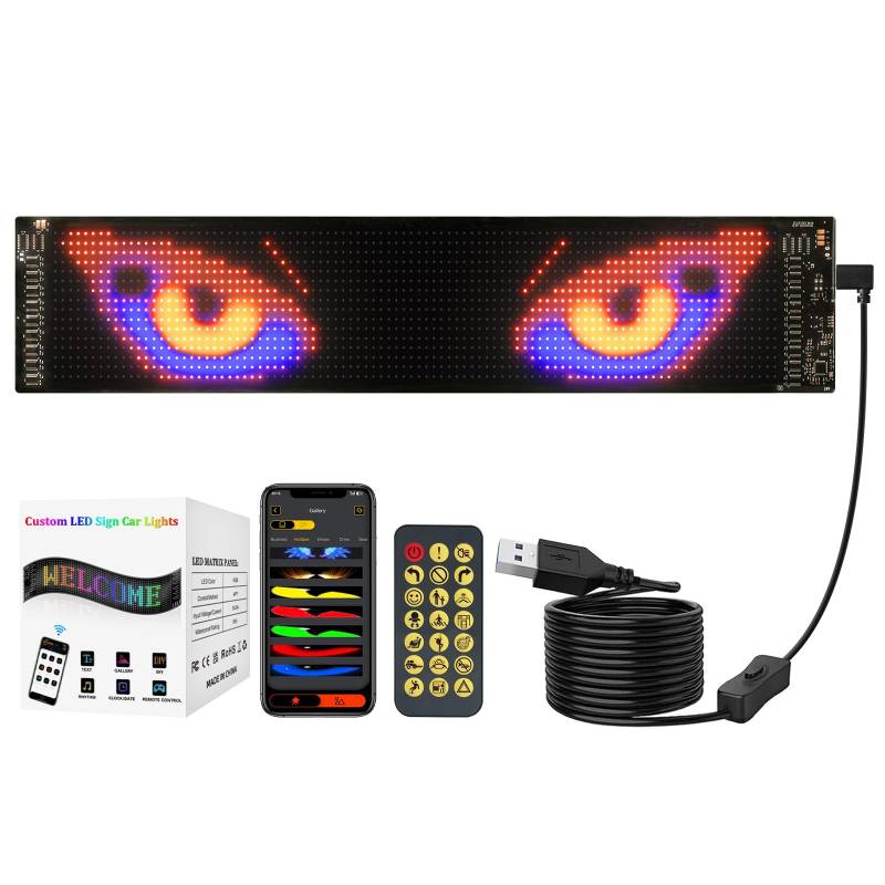 GLUROO LED Augen für LKW und Auto, Devil Eyes Licht mit Bluetooth App Fernbedienung, Programmierbarer Flex LED Display, DIY Auto Dynamische Bunte Augenlampe, Soft Screen 374 x 92mm von GLUROO