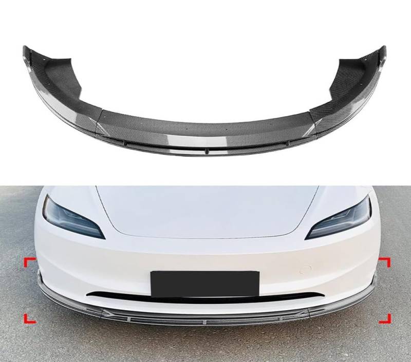 Auto-frontlippe für Tesla Model 3 Highland 2024, Frontstoßstange Automobile Lippe Auto Front Spoiler Lippenabdeckung Dekor Stoßfängerlippe vorne,Carbon Look von GLYGLY