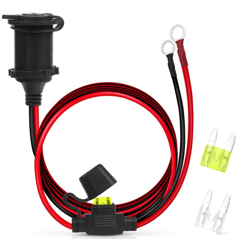 Zigarettenanzünder 12V/24V Verlängerung Steckdose Wasserdicht Marine Grade Auto Gleichstrom-Feuerzeugsteckdose mit 14AWG 20A Anschlusskabel für Auto Boot Motorrad von GMMG