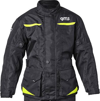 GMS-Moto Gear, Textiljacke wasserdicht Kinder - Schwarz/Neon-Gelb - 128 von GMS-Moto