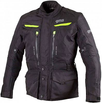 GMS-Moto Gear, Textiljacke wasserdicht - Schwarz/Neon-Gelb - L von GMS-Moto