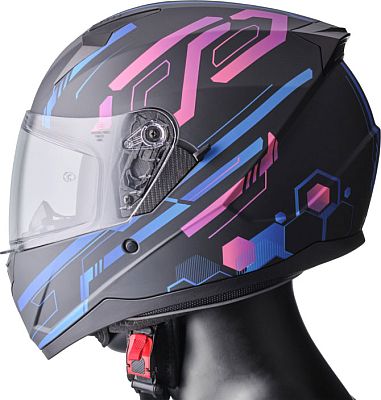 GMS-Moto Hexago Graphic, Integralhelm - Matt Schwarz/Blau/Pink - L von GMS-Moto