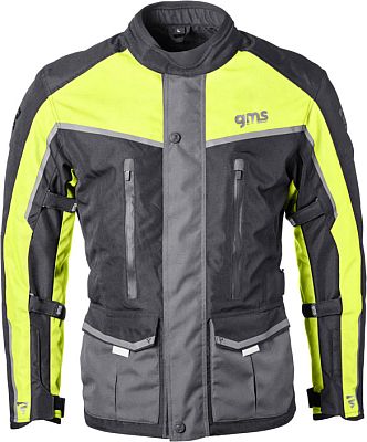 GMS-Moto Twister Neo, Textiljacke wasserdicht - Schwarz/Grau/Gelb - L von GMS-Moto