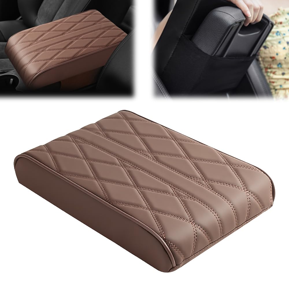 Memory Cotton Car Armrest Box Pad, 2024 Neu 12 x 8 zoll Schwamm Car Armrest Box Pad Universeller Stil, Memory Baumwolle Auto Armlehne Box Pad für SUV, LKW, Fahrzeug (braun) von GMTEO