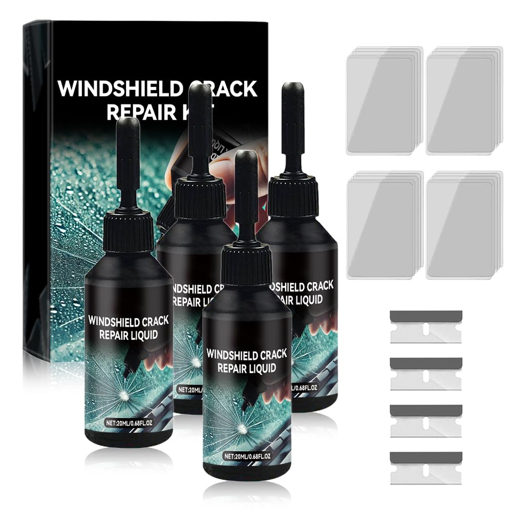 Steinschlag Reparaturset Windschutzscheibe, 2025 Neu Chipped Windshield Repair Kit, Cracks Gone Glass Repair Kit, Glas Reparatur Set Zur Reparatur Langer Rissen, Löchern, Rissen (4 Stück) von GMTEO