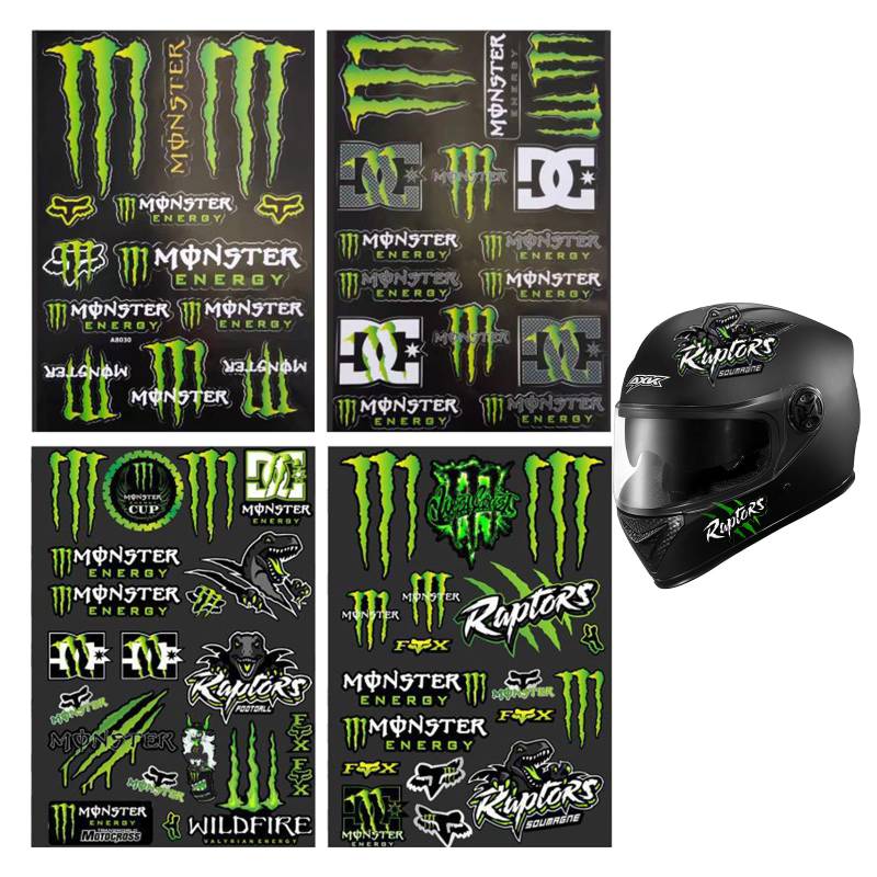 GMXJGZ Helm Aufkleber 4-Teilig Monster Energy Aufkleber Monster Sticker Motorrad Sticker für Offroad Motorräder und Helme für Motorrad Enthusiasten für Motorrad Skateboard Auto Rollerhelm von GMXJGZ