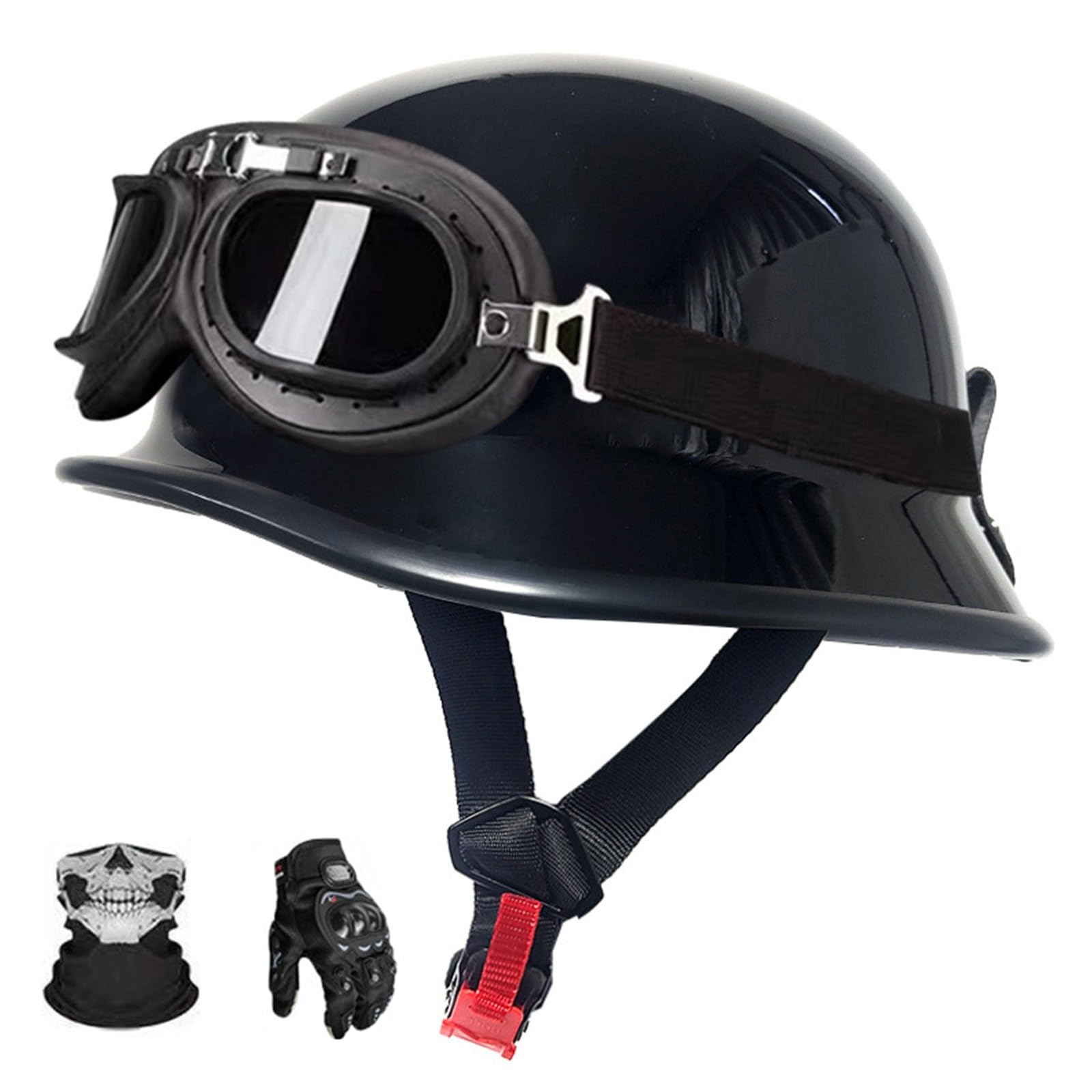 Motorrad-Halbhelm im Deutschen Stil, ECE-geprüfter Cap-Halbschalenhelm, Retro-Jethelm mit Verstellbarer Schnellverschlussschnalle für Cruiser E-3,XL (59-60cm) von GNIUBBDB