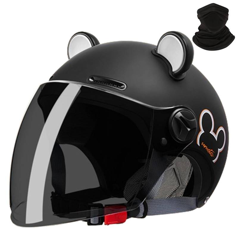 Offener 3/4 halber Motorradhelm mit Ohren, ECE Genehmigter offener Helm für Erwachsene Roller, Go-Kart ATV Rennradhelme für Männer und Frauen (R, 56-62CM) von GNIUBBDB