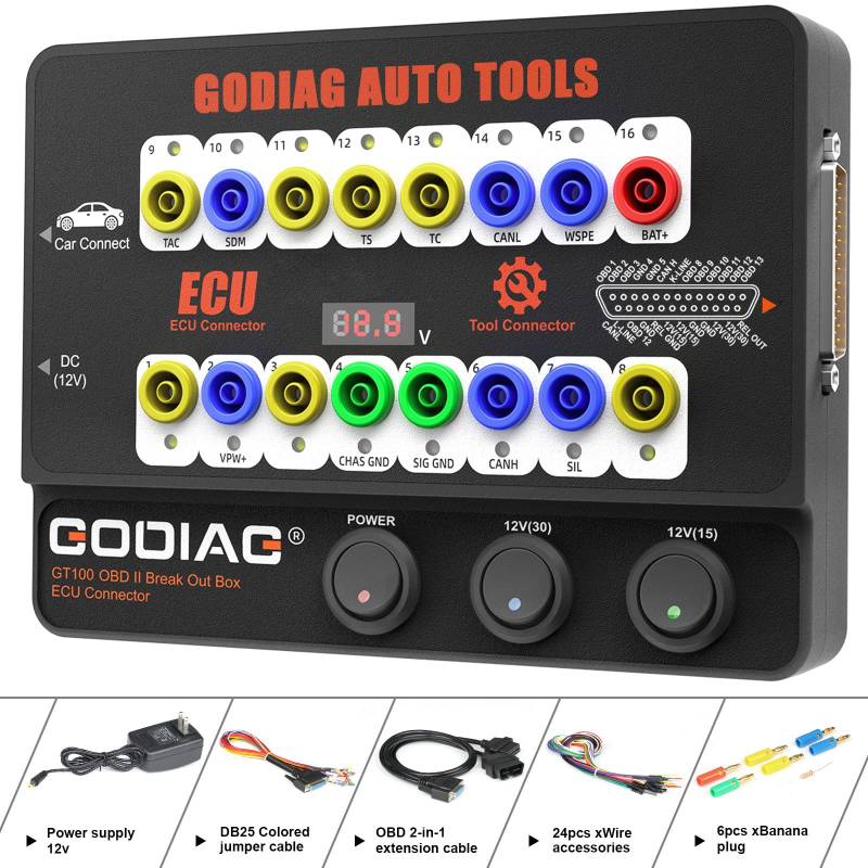 GODIAG Gt100 Kfz-Werkzeug Obd2-Anschlusskasten-SteuergeräTestecker, Zur Verwaltung Der Obdii-Protokollkommunikation Und Verwalten/Diagnostizieren/Codieren des SteuergeräTs von GODIAG