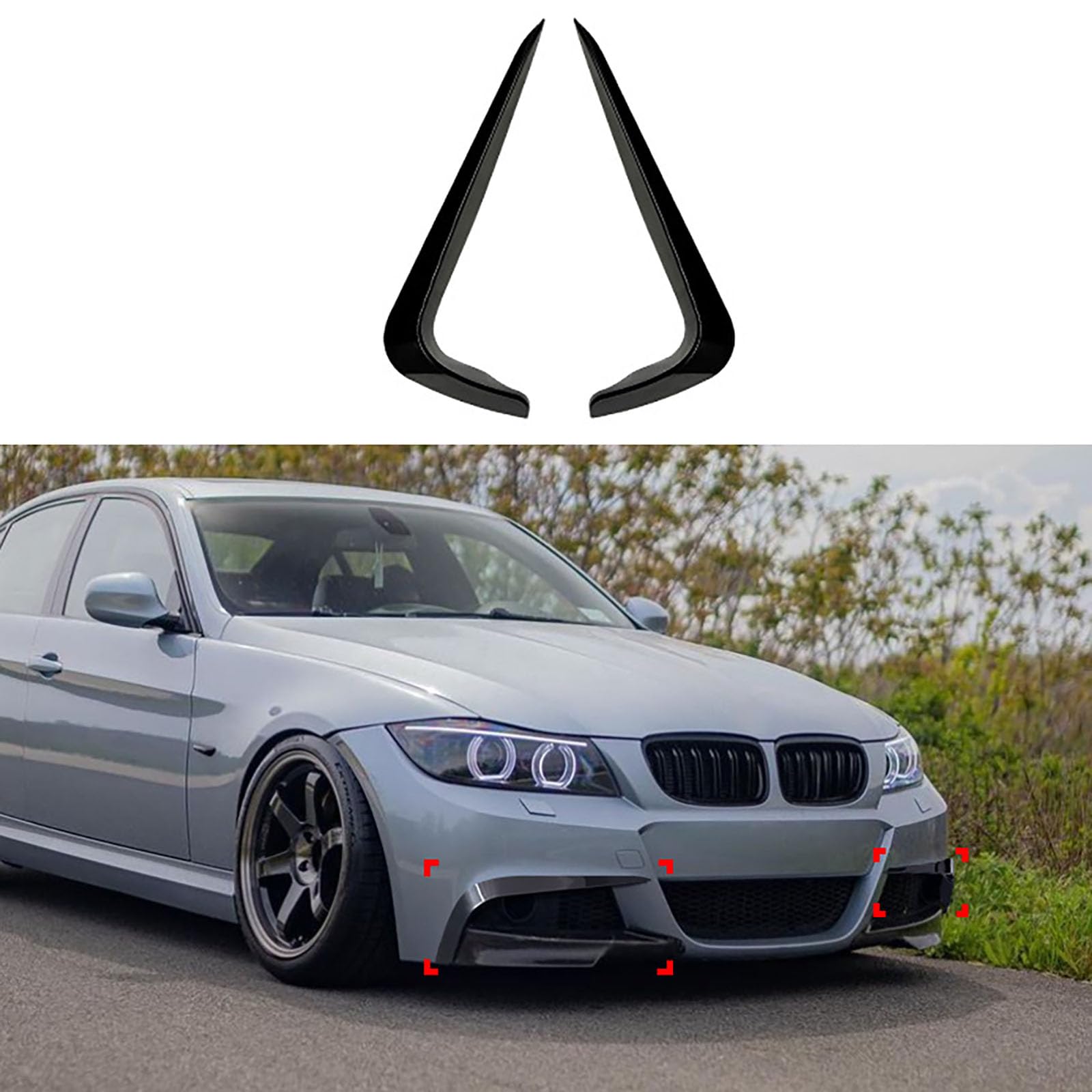 Stoßstange Gitter Frontspoiler Lufteinlässe Rahmen Zierleisten, Kompatibel für BMW 3 Series E90 E91 LCI M Sport 2009-2012, Front Spoiler Lip Diffusor Splitter,A Glossy Black von GODSLLY