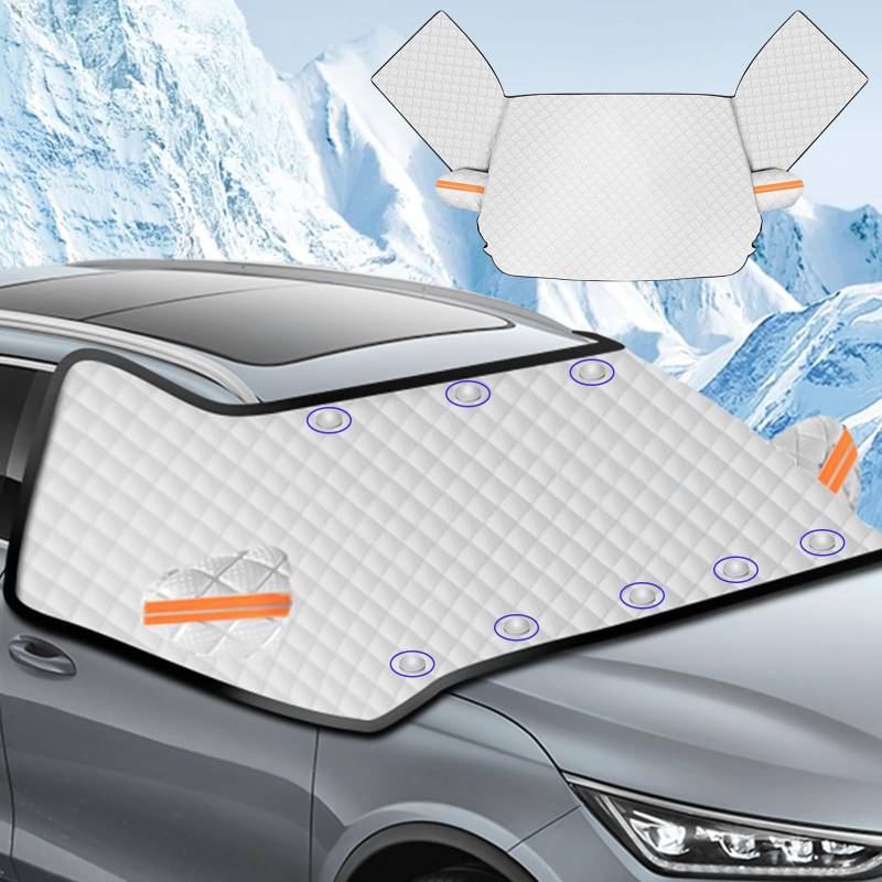 GOEDCH Auto Windschutzscheiben Abdeckung: Frontscheibenabdeckung Mit Spiegelabdeckungen, Faltbare Autoabdeckung mit Magnet Fixierung Auto für Gegen Schnee EIS Frost Staub UV-Schutz(265 x 110 cm) von GOEDCH