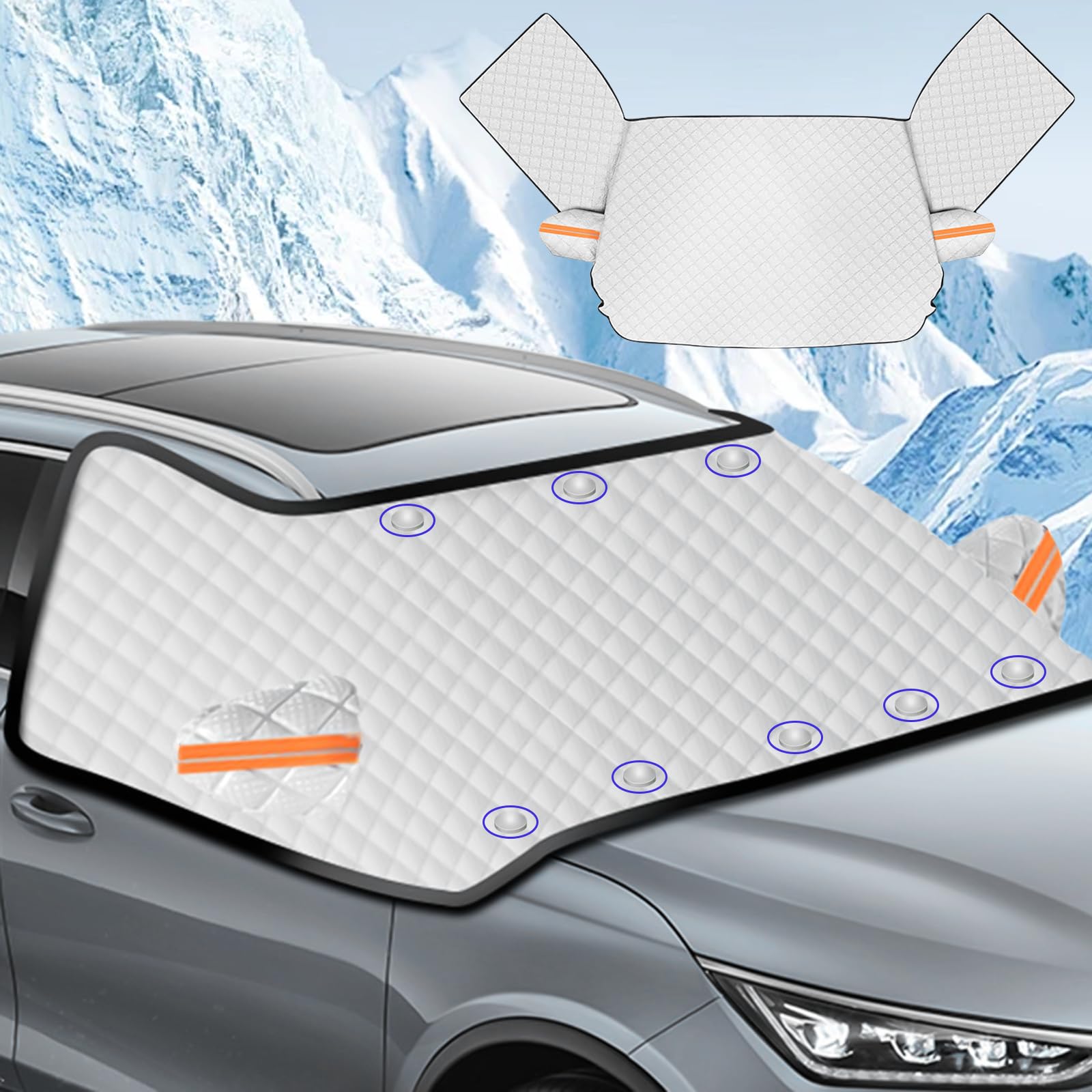 GOEDCH Auto Windschutzscheiben Abdeckung: Frontscheibenabdeckung Mit Spiegelabdeckungen, Faltbare Autoabdeckung mit Magnet Fixierung Auto für Gegen Schnee EIS Frost Staub UV-Schutz(265 x 110 cm) von GOEDCH