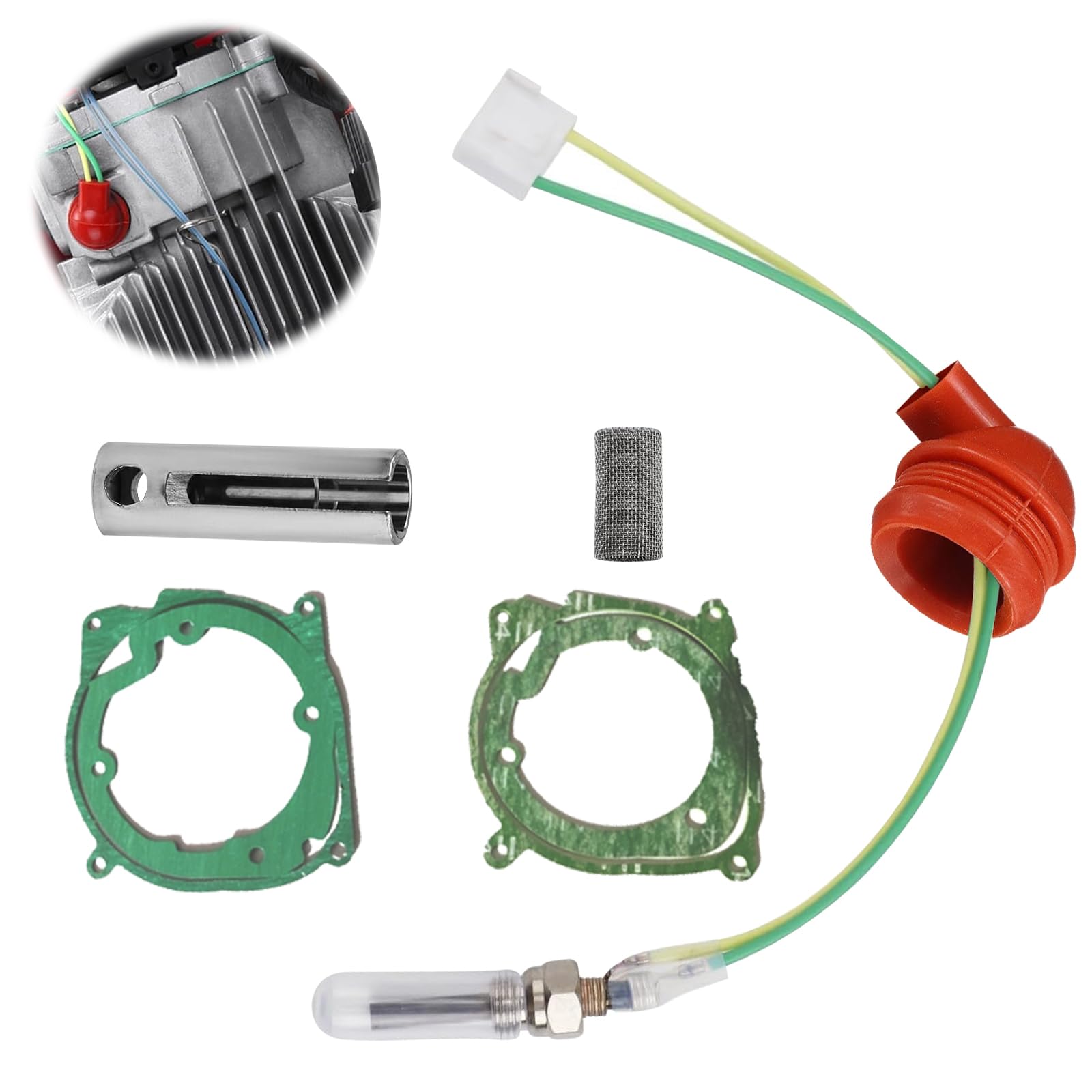 GOEDCH Keramik Pin Glühkerze Kit: Standheizung Keramik Glühkerze Universal, Standheizung Zubehör Ersatzteile mit Glühkerzen und 2 Dichtungen und Filter für Auto Lkw Boot(12V-5KW) von GOEDCH