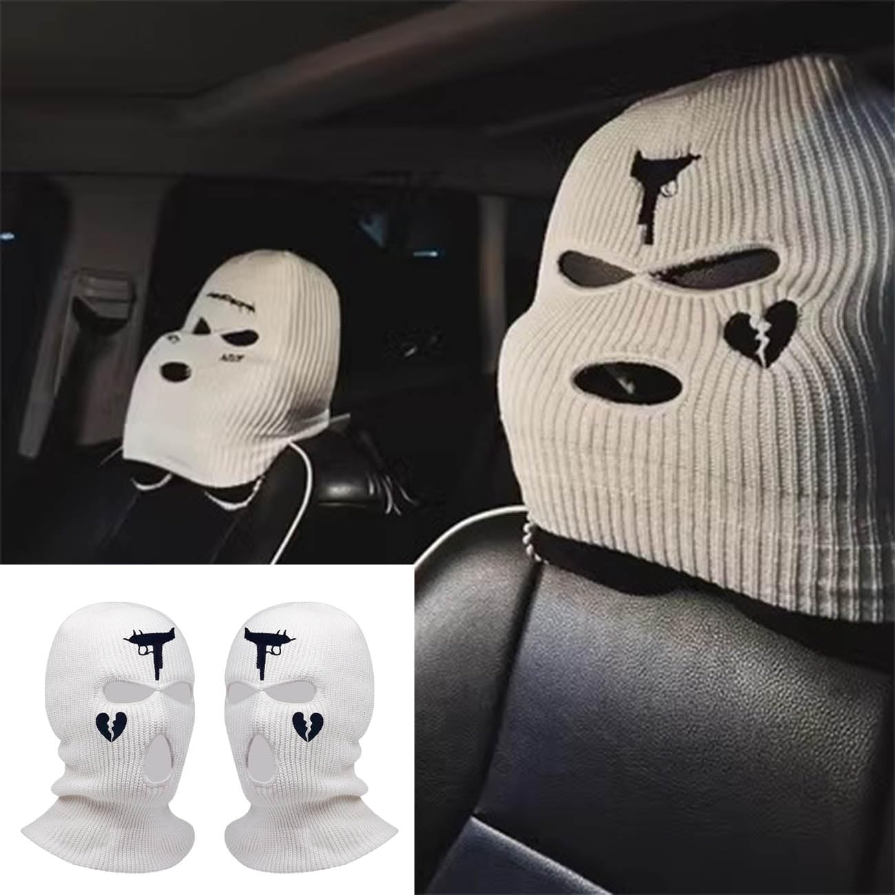 GOFOME Sitzschoner Auto für KopfstüTze Auto, Lustige Masken Auto KopfstüTzenbezug, Sturmhaube Motorrad Sommer, Ski Maske füR Herren Damen, AutositzbezüGe füR Auto,Minivan,Wohnmobil,Halloween von GOFOME