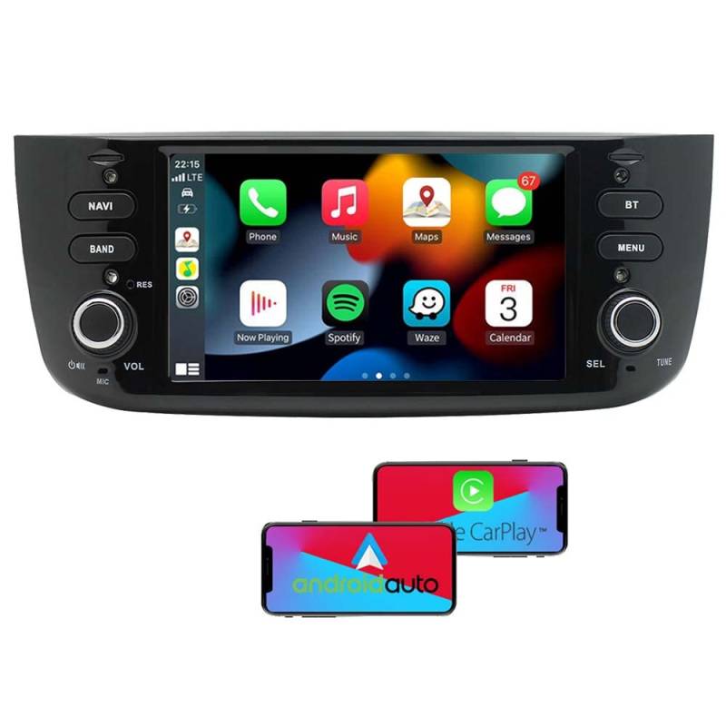 7-Zoll-Doppel-Din-Carplay-Android-Auto-Autoradio, kompatibel mit FIAT Punto, unterstützt Bluetooth/Mirror Link/GPS-Navigation/SWC von GOFORJUMP