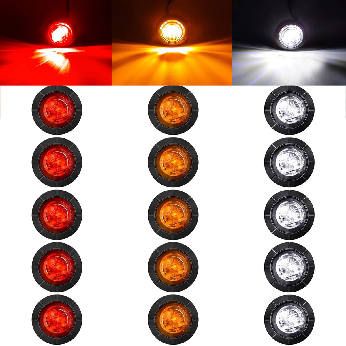 GOFORJUMP 15 STÜCKE Anhänger LKW Led Seitenmarkierung Blinker Kontrollleuchten Rot/Gelb/Weiß Hinten Seitenmarkierungsleuchte Bus Auto Außenleuchten 12 V von GOFORJUMP