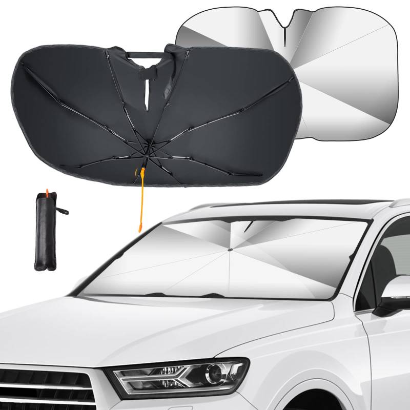 GOHHME Auto Sonnenschutz Frontscheibe 57 x 31 Zoll Verbesserter 360° Rotations Faltbarer Auto Windschutzscheibe Sonnenschirm Regenschirm Einfache Lagerung für die meisten Autos und SUV L von GOHHME