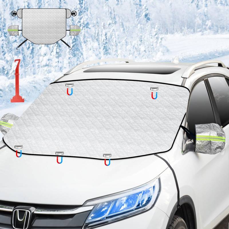 GOHHME Auto Frontscheibenabdeckung Auto Frontscheibe Windschutzscheibenabdeckung Faltbar mit 5 Magneten 4 Schichten verdickter Schutz Windschutzscheibe Schnee Frost UV Staub Universal größe 147x120 cm von GOHHME