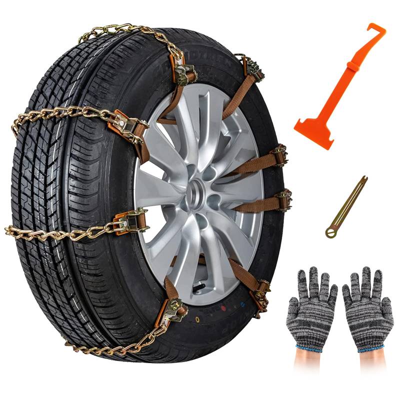 GOHHME Schneeketten 8 PCS Universal Auto Reifen Ketten für Alle Fahrzeugtypen Unübertroffener Grip Einfache Installation Robust und Langlebig Schneeketten Einfach 165mm-265mm von GOHHME