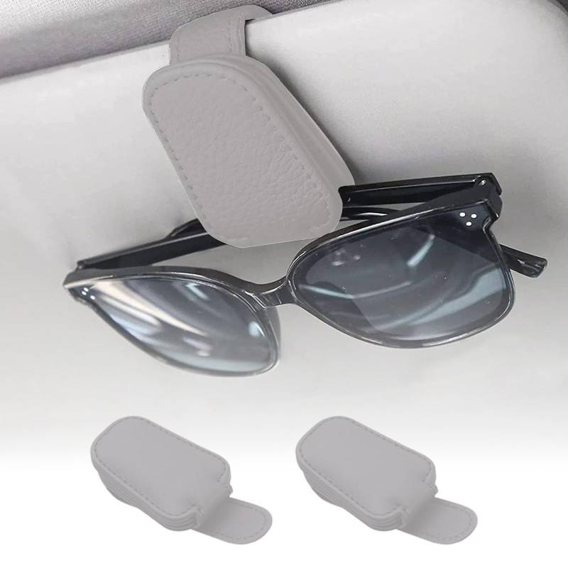 GOIEHIR 2 Stücke Brillenhalter für Auto, Magnetisch Sonnenbrillenhalter Auto, Universal Leder Auto Sonnenbrillen, für Auto Sonnenblende, Grau von GOIEHIR