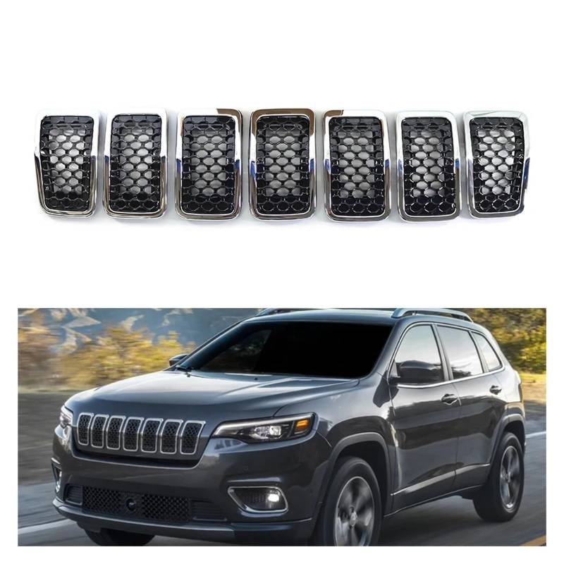 Kühlergrill 7Pcs Glänzend Schwarz/Chrom Auto Vorderen Stoßfänger Niere Mesh Grille Zubehör Für Jeep Für Cherokee 2019 2020 2021 2022 Nieren Kühlergrill(Chrome Black) von GOINTDJD