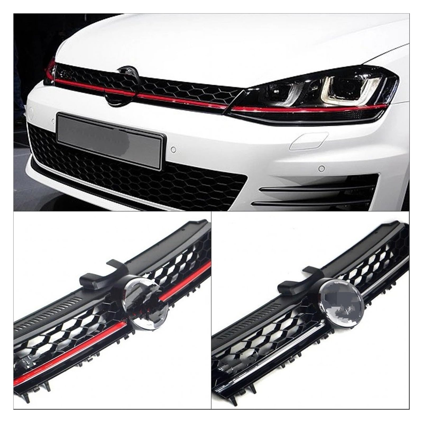 Kühlergrill Fit Für VW Für Golf 7 7,5 MK7 Modifiziert Für GTI Stil 2014 2015 2016 2019 ABS Center Grill Waben Meshed Front Racing Grille Nieren Kühlergrill(D2018-2020) von GOINTDJD